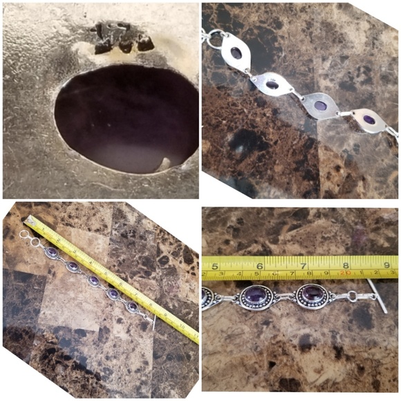 Genuine Amethysts Cabochons Bracelet 8.5" - Picture 3 of 3